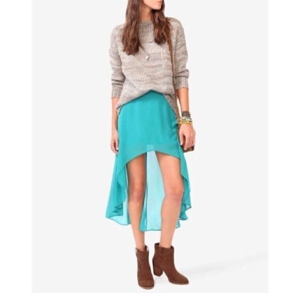 Forever 21 Skirt L High-low Aqua Chiffon Side Zip - Picture 1 of 8
